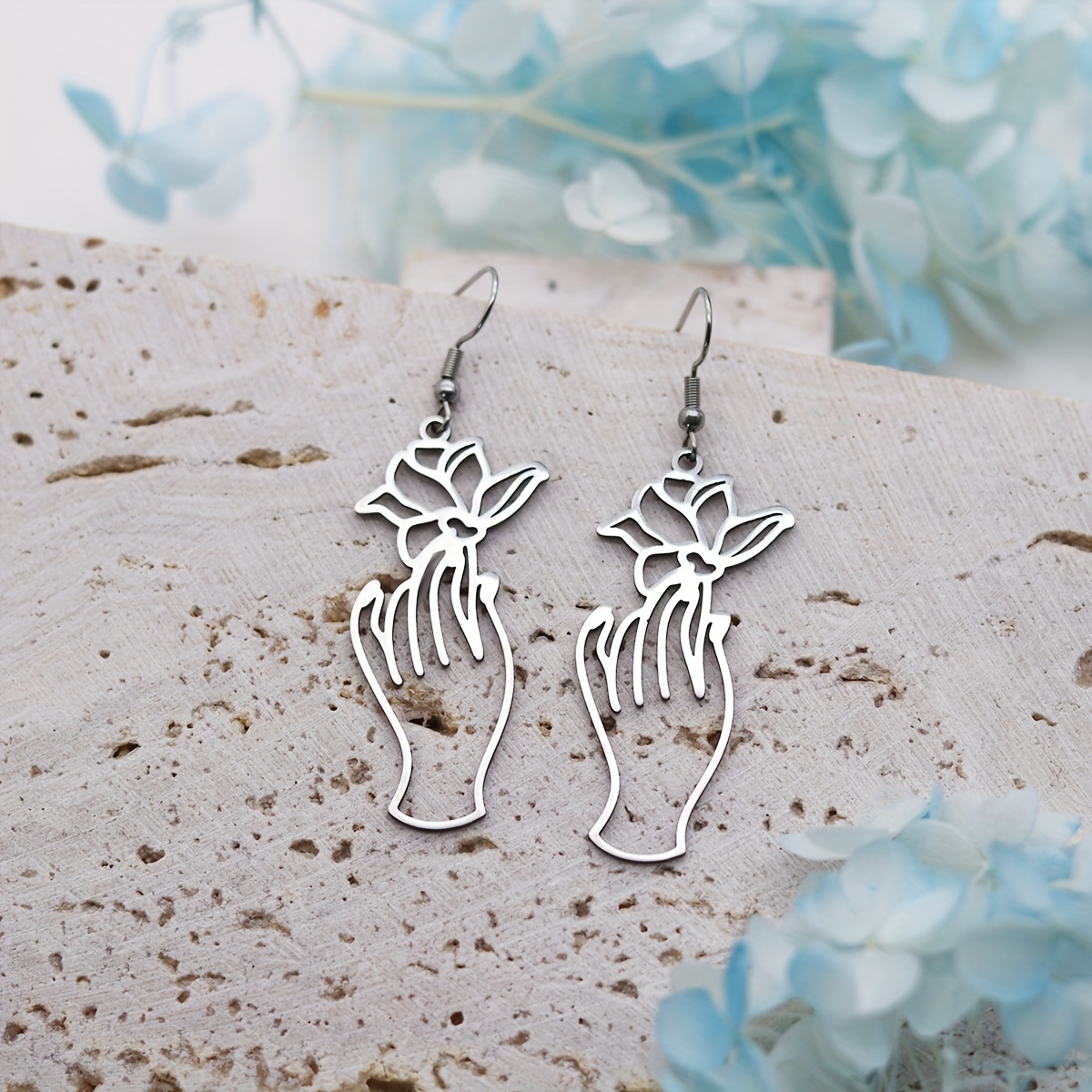 Elegant Hand & Lotus Flower Dangle Earrings for Women